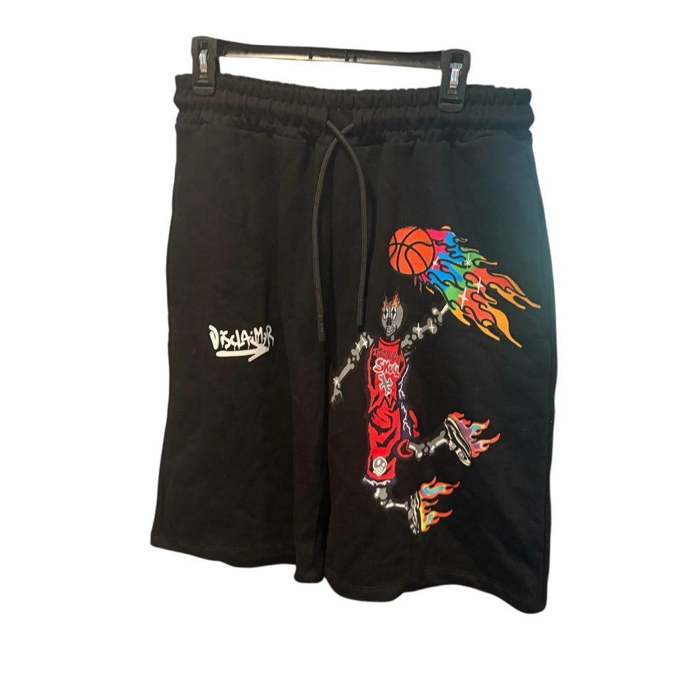 Disclaimer Cotton Pull On Black Sweatpant Shorts, size Large